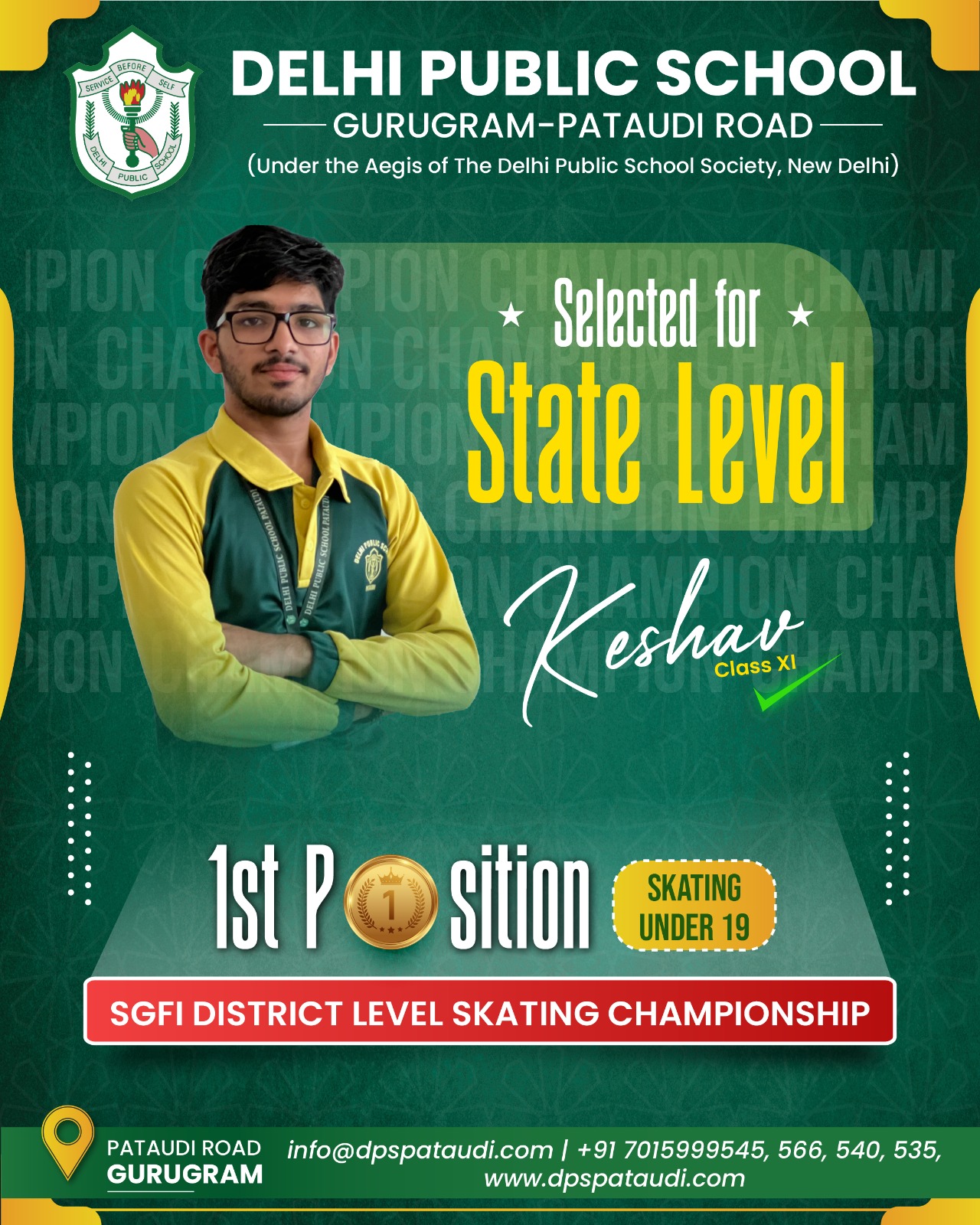 DPS Pataudi the best school in pataudi's Students wins Gold medal in Skating